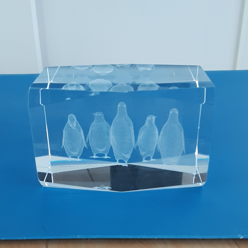 Clear Colorless Glass Penguin Crystal Block Décor Glass Paperweight